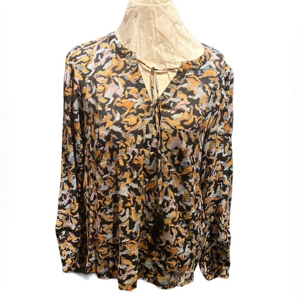 - - - - Zac & Rachel Black blouse with abstract yellow black floral design…